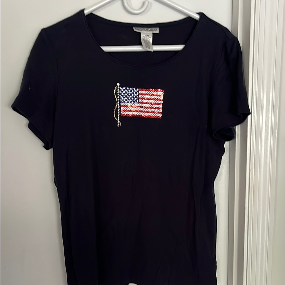 Women's Black T-Shirt with American Flag Design